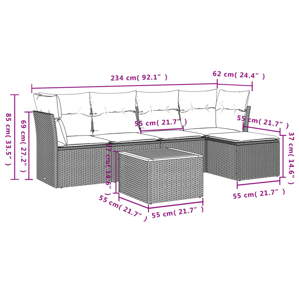 Salon de jardin avec coussins 6 pcs beige résine tressée