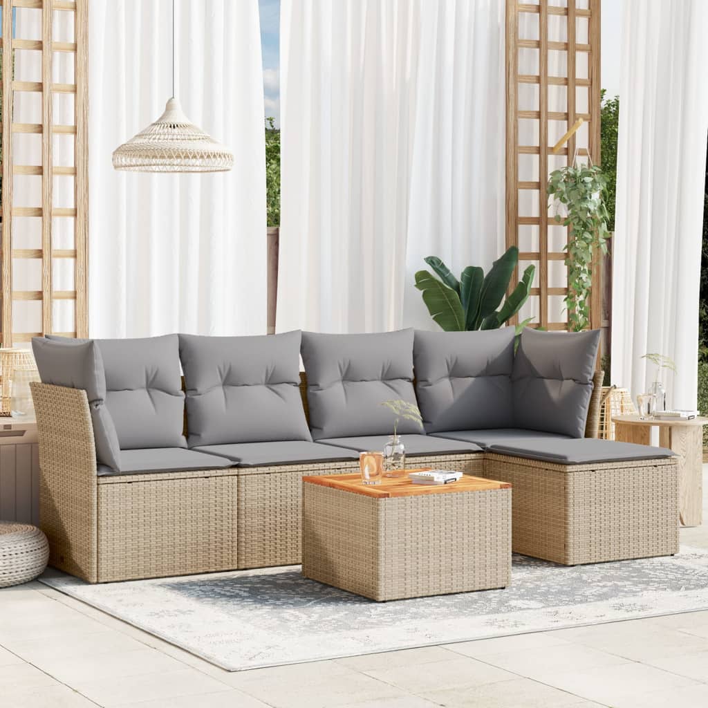 Salon de jardin avec coussins 6 pcs beige résine tressée