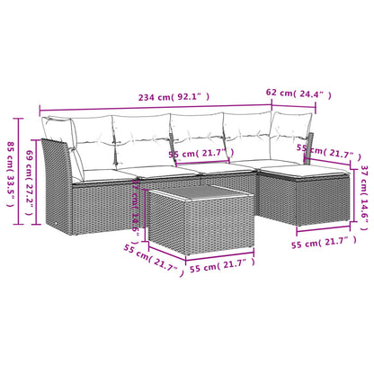 Salon de jardin 6 pcs avec coussins gris résine tressée