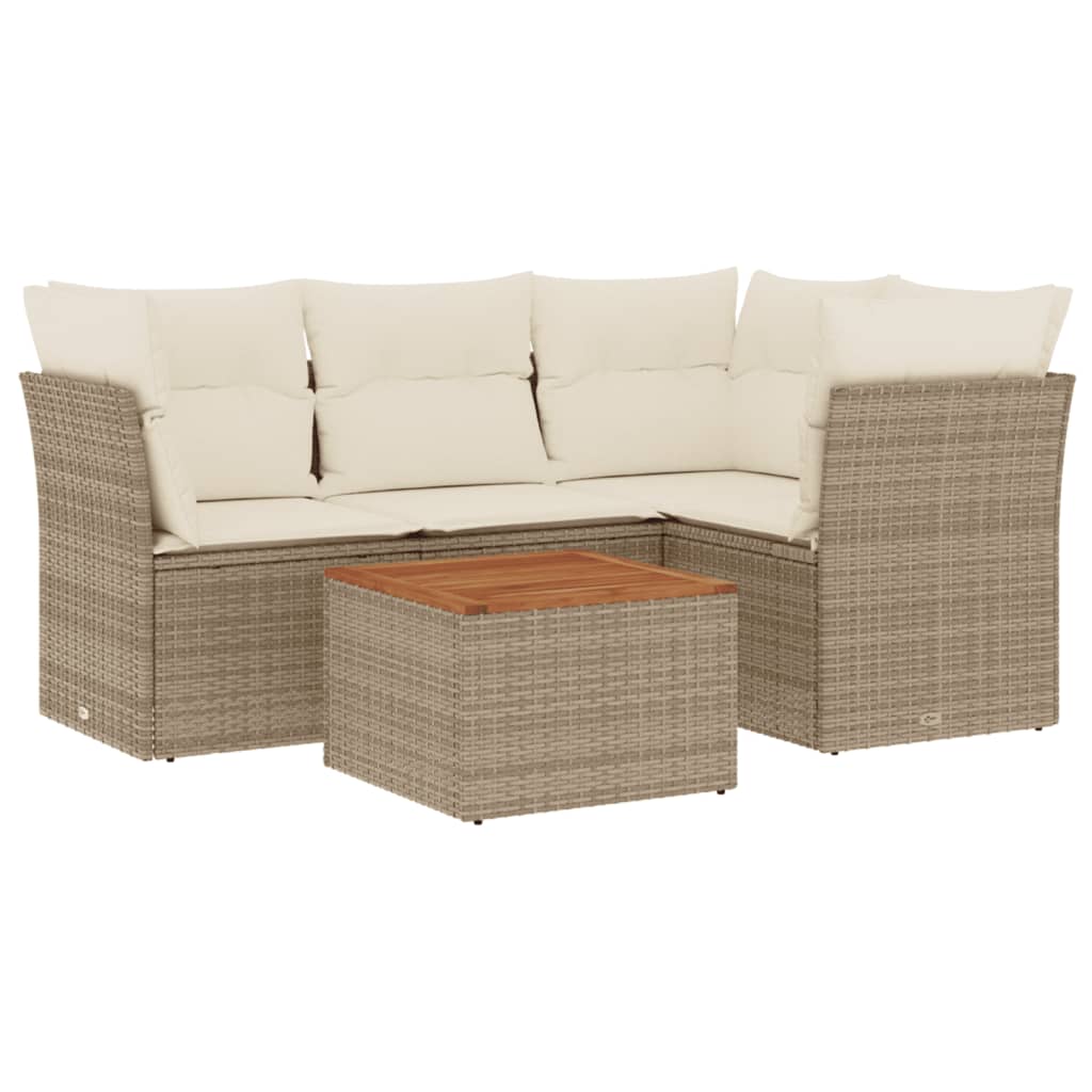 Salon de jardin avec coussins 5 pcs beige résine tressée