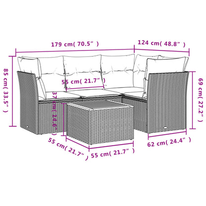 Salon de jardin avec coussins 5 pcs beige résine tressée