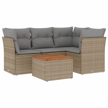 Salon de jardin avec coussins 5 pcs beige résine tressée