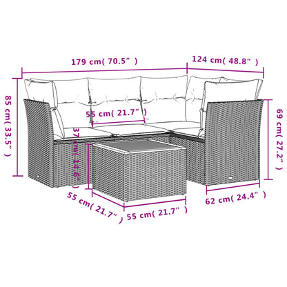 Salon de jardin 5 pcs avec coussins gris résine tressée