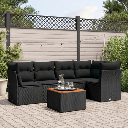 Salon de jardin 6 pcs avec coussins noir résine tressée