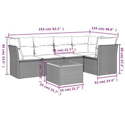 Salon de jardin 6 pcs avec coussins noir résine tressée