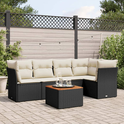 Salon de jardin 6 pcs avec coussins noir résine tressée