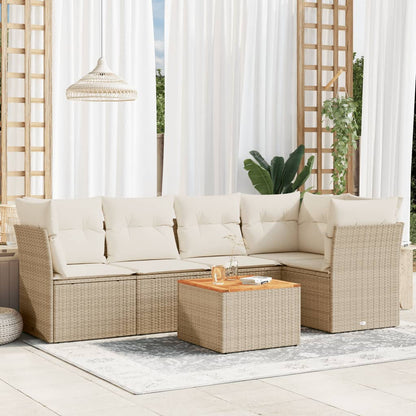 Salon de jardin avec coussins 6 pcs beige résine tressée