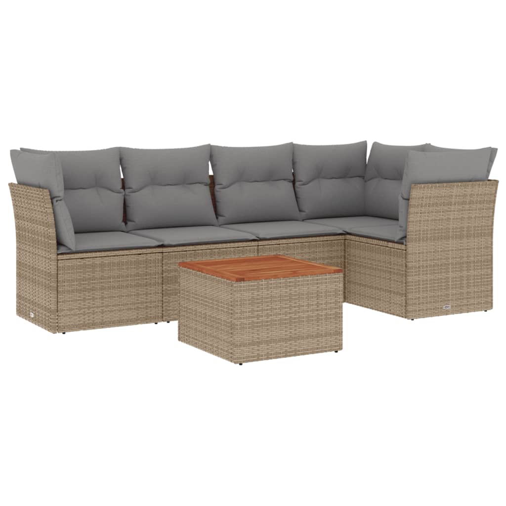 Salon de jardin avec coussins 6 pcs beige résine tressée