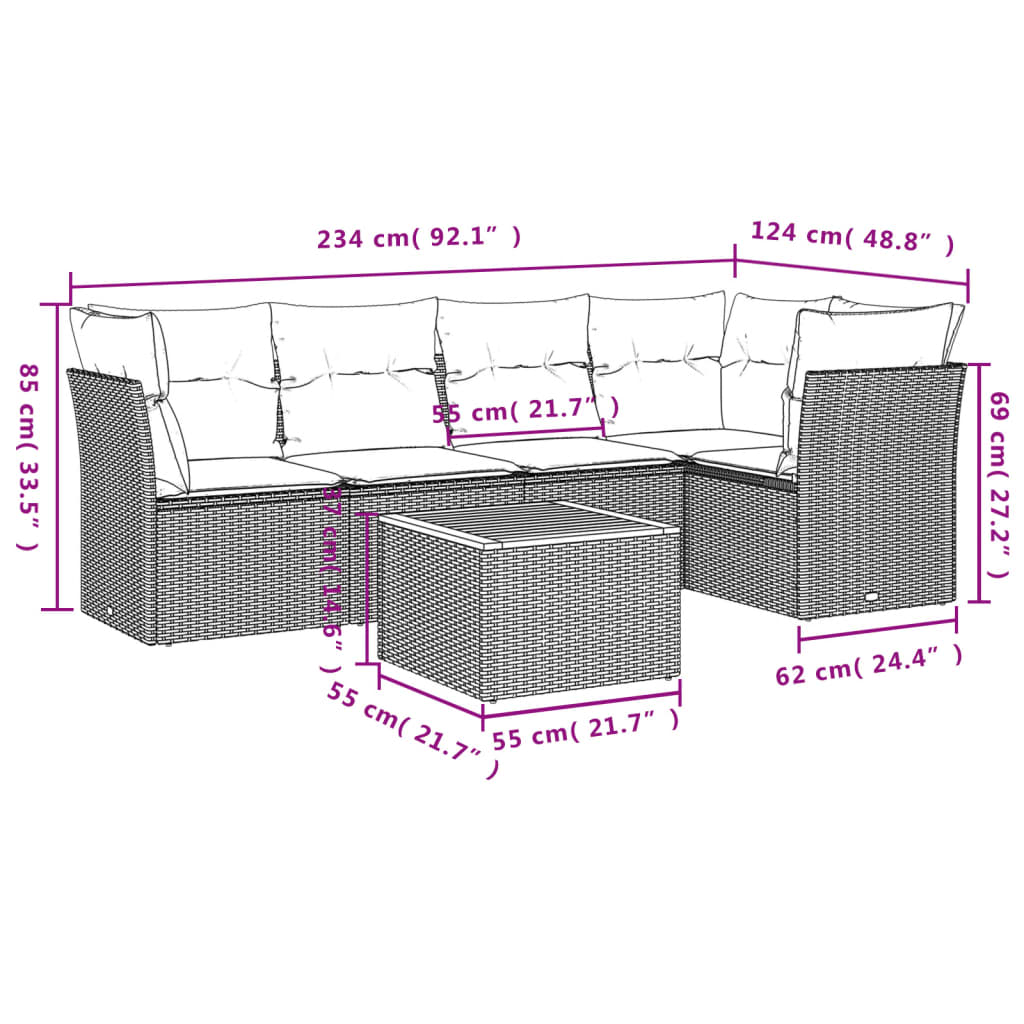 Salon de jardin avec coussins 6 pcs beige résine tressée