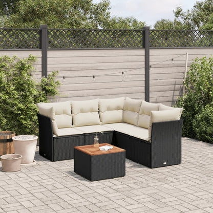 Salon de jardin 6 pcs avec coussins noir résine tressée