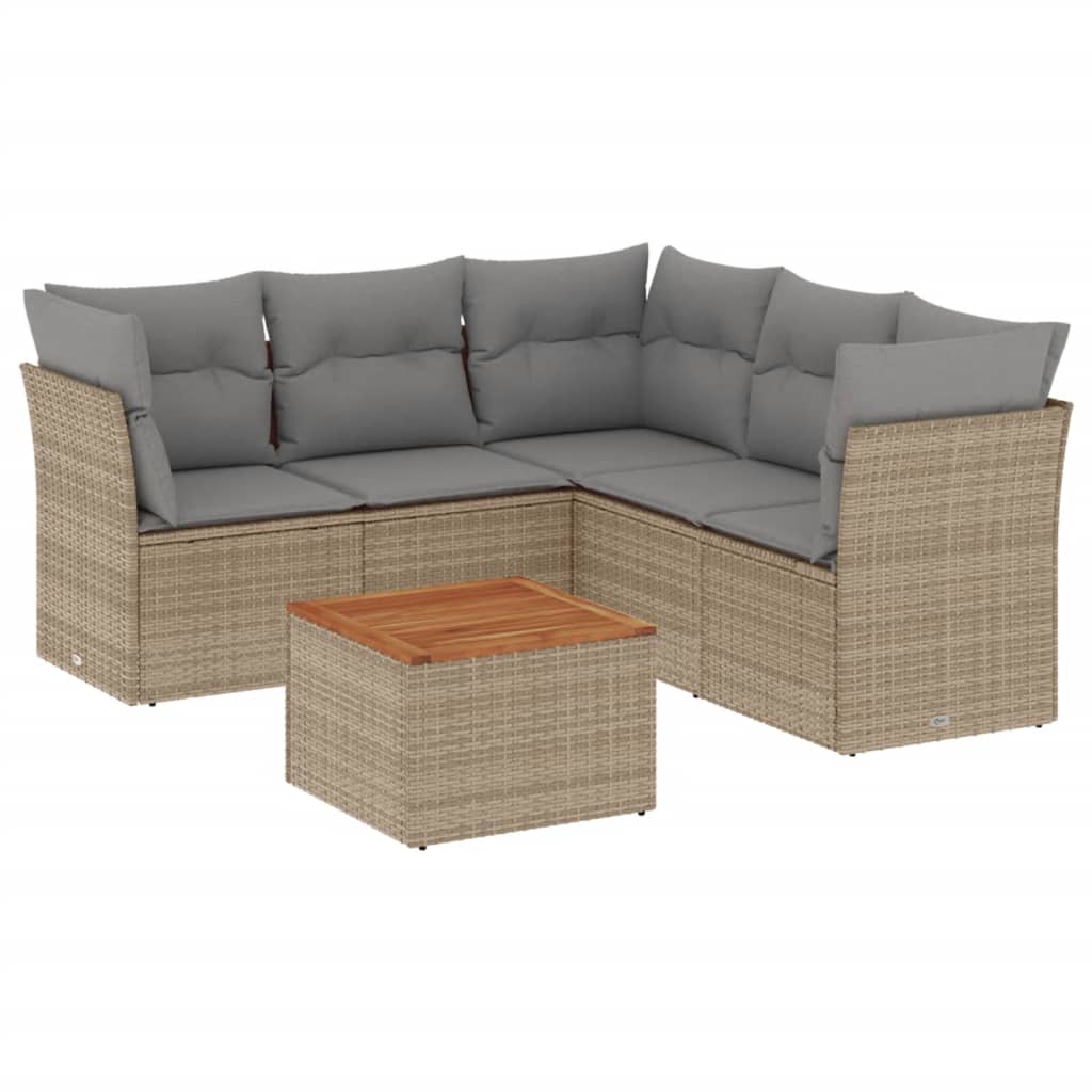 Salon de jardin avec coussins 6 pcs beige résine tressée