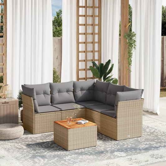 Salon de jardin avec coussins 6 pcs beige résine tressée