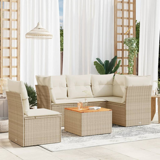 Salon de jardin avec coussins 6 pcs beige résine tressée