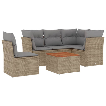 Salon de jardin avec coussins 6 pcs beige résine tressée