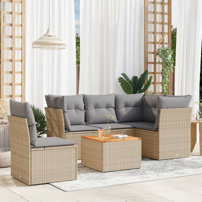 Salon de jardin avec coussins 6 pcs beige résine tressée