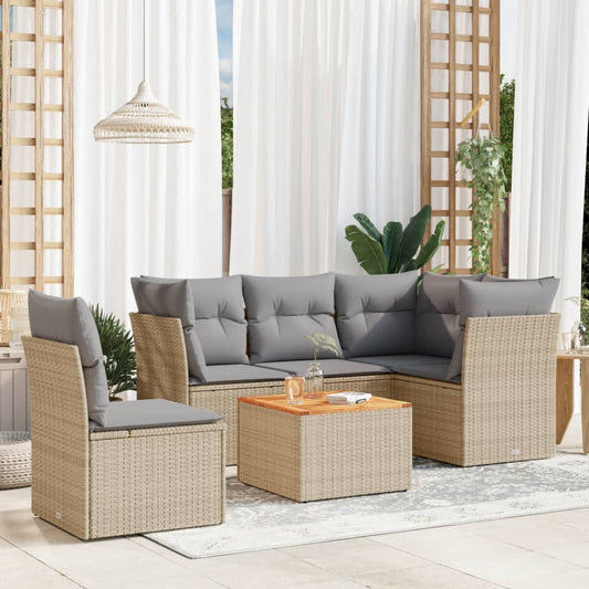 Salon de jardin avec coussins 6 pcs beige résine tressée