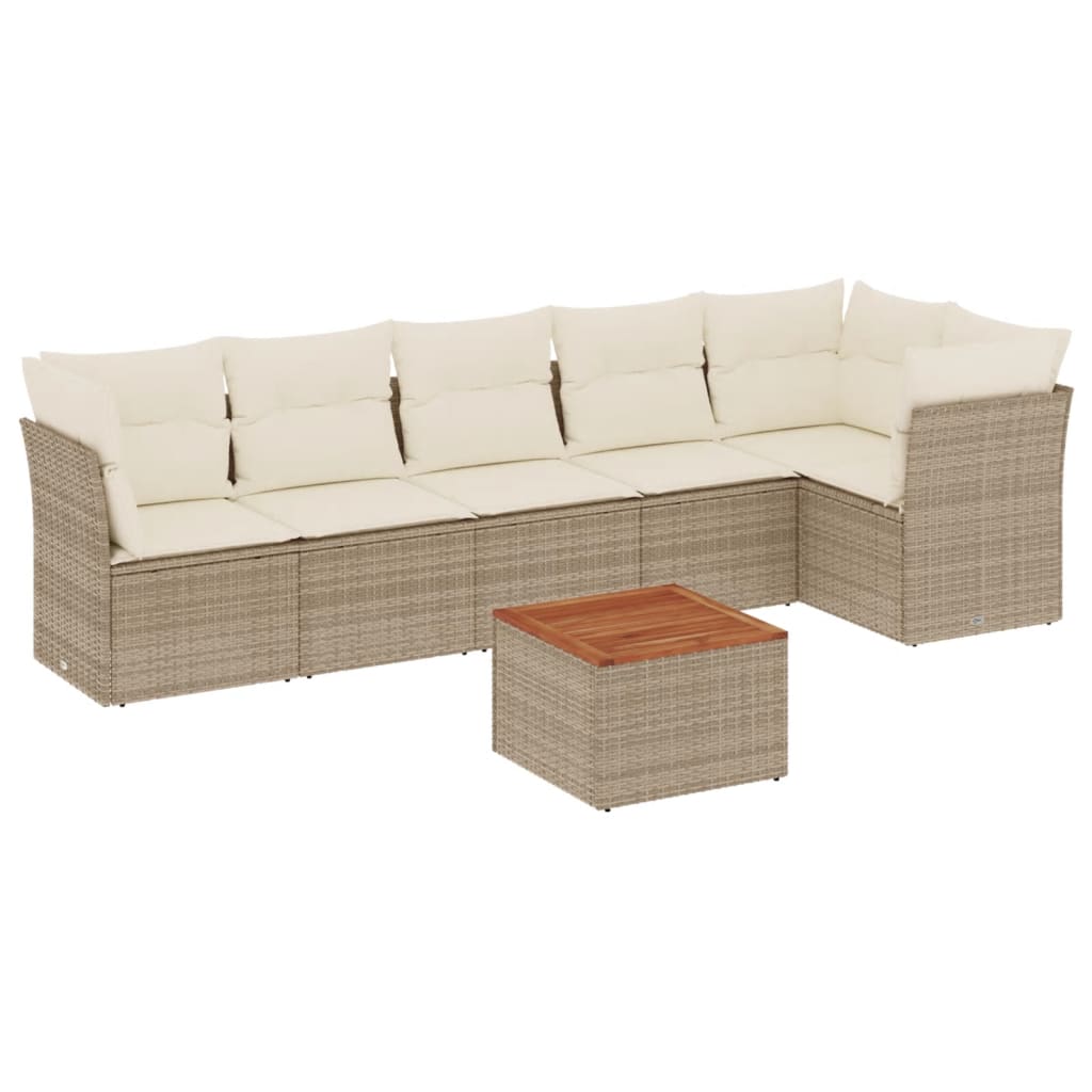 Salon de jardin avec coussins 7 pcs beige résine tressée