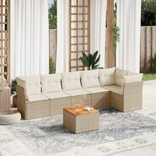 Salon de jardin avec coussins 7 pcs beige résine tressée