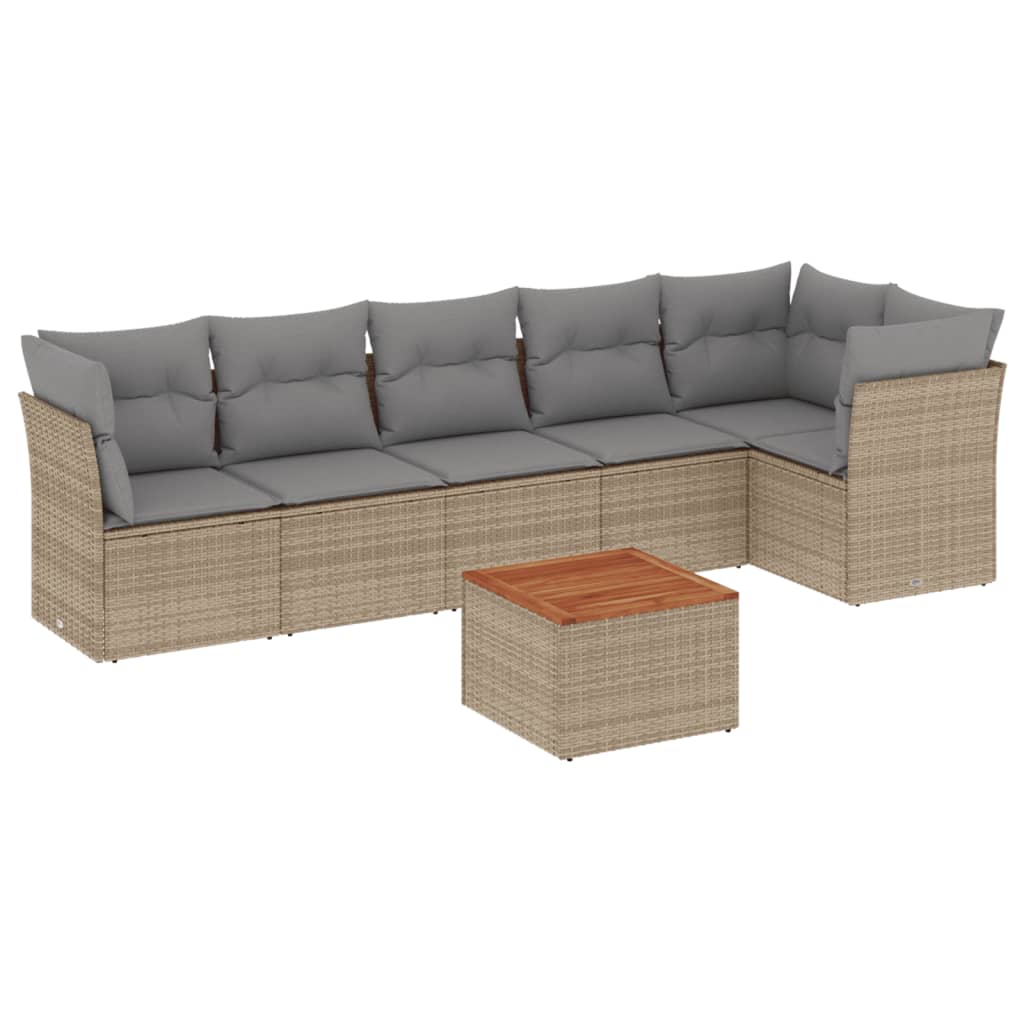 Salon de jardin avec coussins 7 pcs beige résine tressée