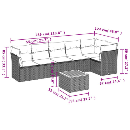 Salon de jardin avec coussins 7 pcs gris résine tressée