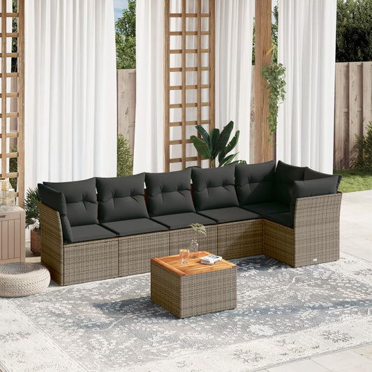 Salon de jardin avec coussins 7 pcs gris résine tressée