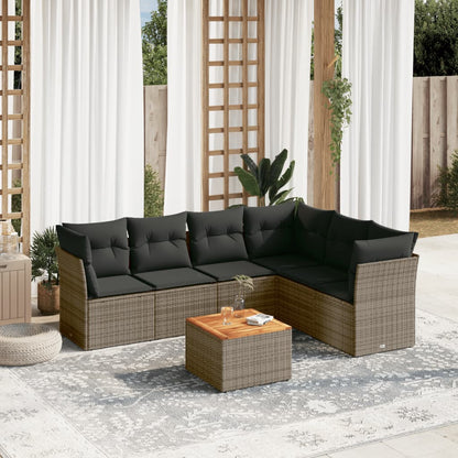 Salon de jardin avec coussins 7 pcs gris résine tressée