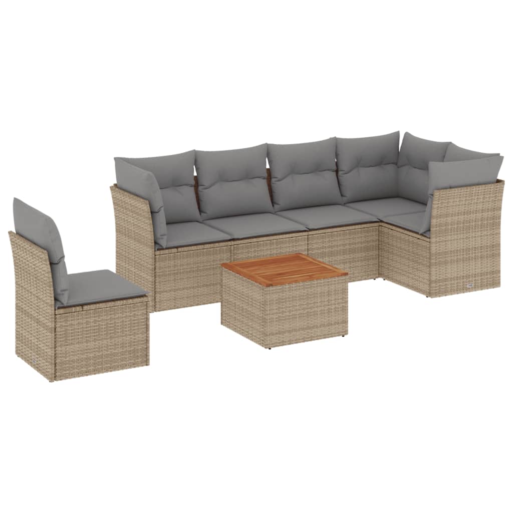 Salon de jardin avec coussins 7 pcs beige résine tressée