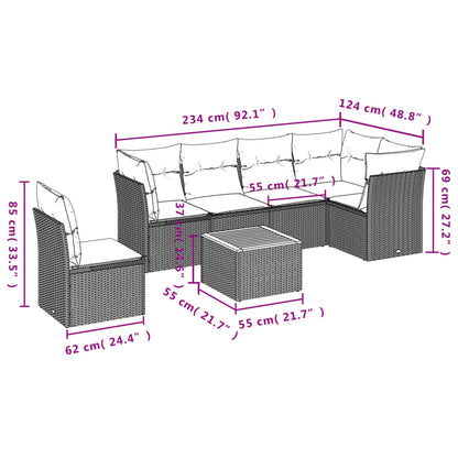 Salon de jardin avec coussins 7 pcs beige résine tressée