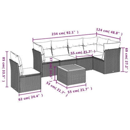 Salon de jardin avec coussins 7 pcs gris résine tressée