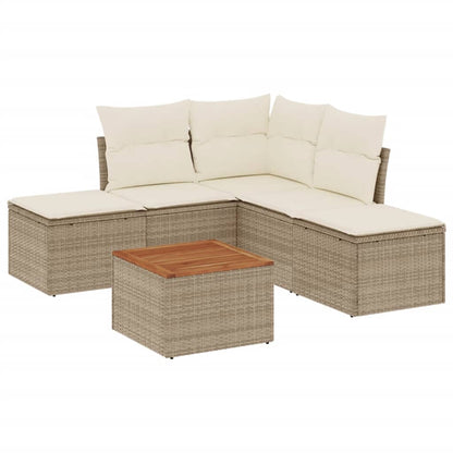 Salon de jardin avec coussins 6 pcs beige résine tressée