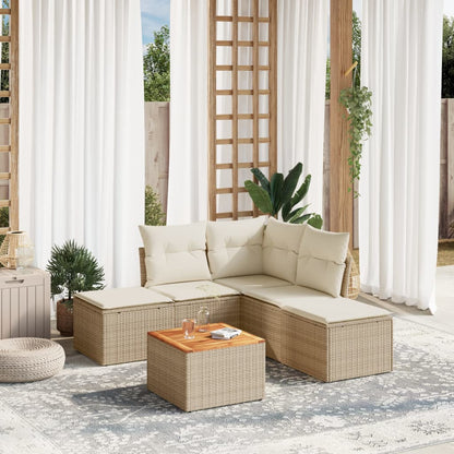 Salon de jardin avec coussins 6 pcs beige résine tressée