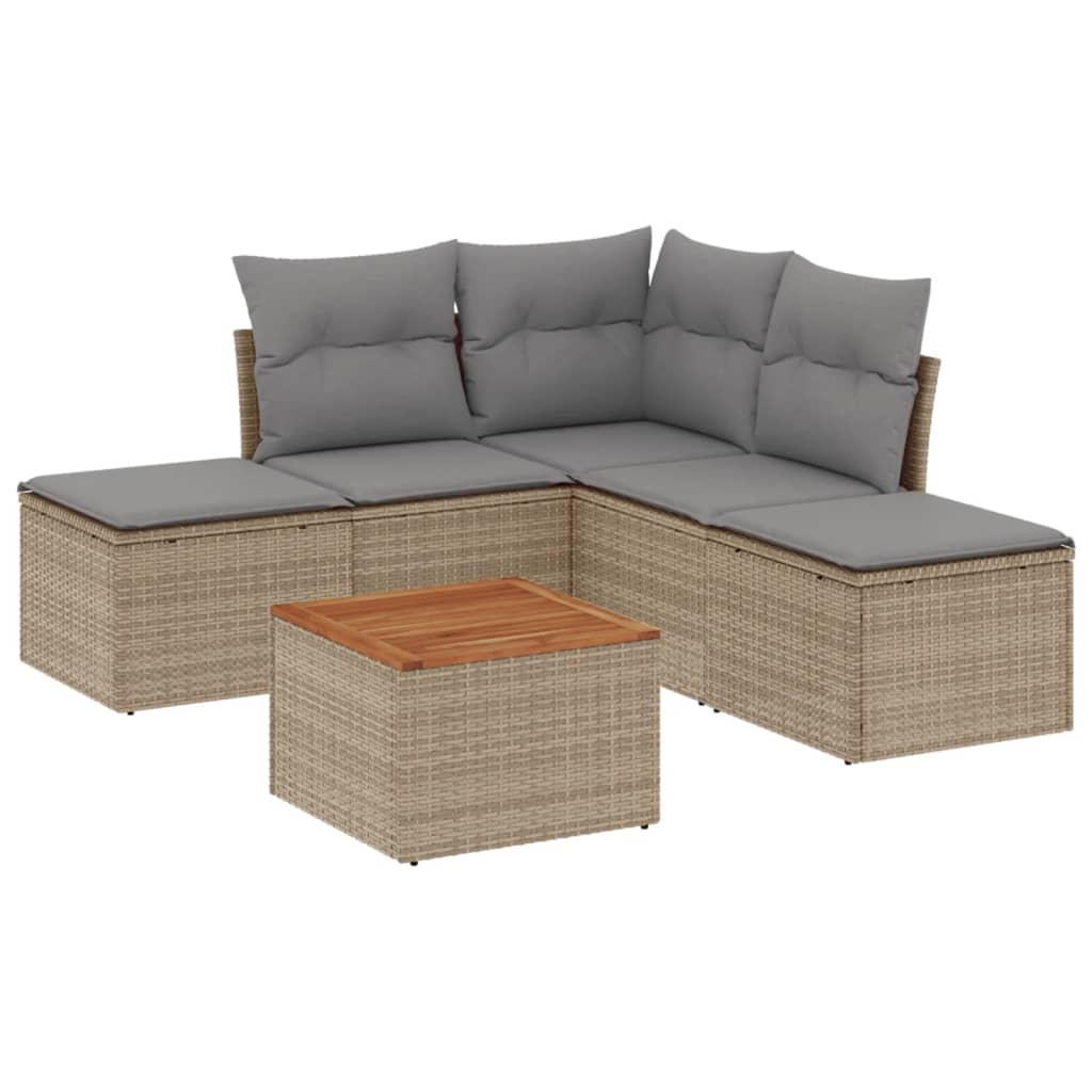 Salon de jardin avec coussins 6 pcs beige résine tressée