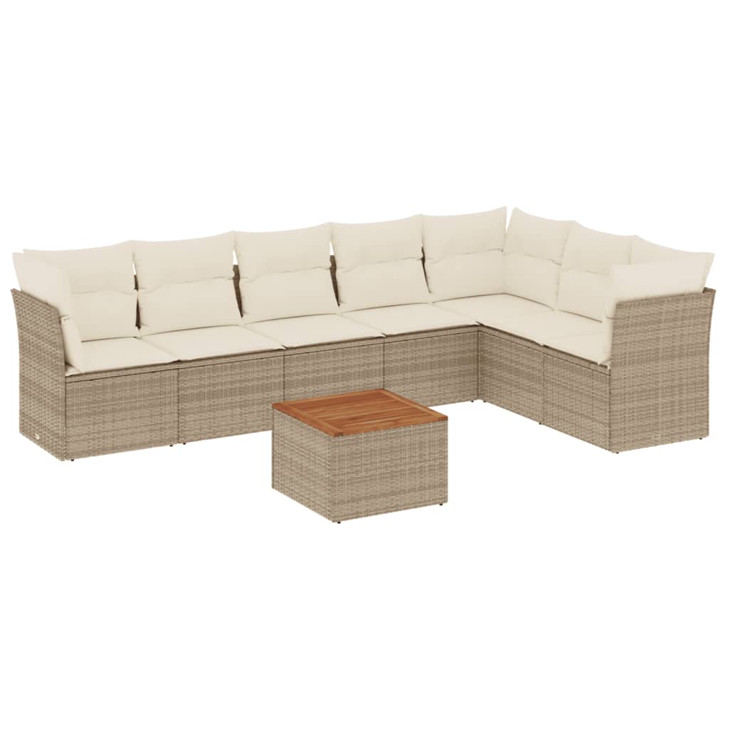 Salon de jardin avec coussins 8 pcs beige résine tressée