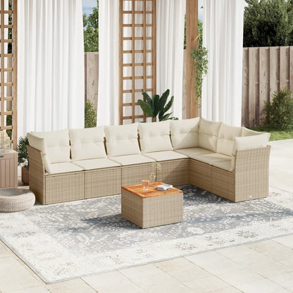 Salon de jardin avec coussins 8 pcs beige résine tressée