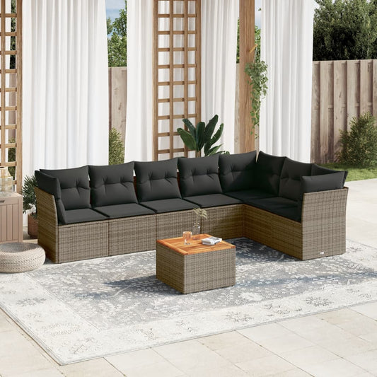 Salon de jardin 8 pcs avec coussins gris résine tressée