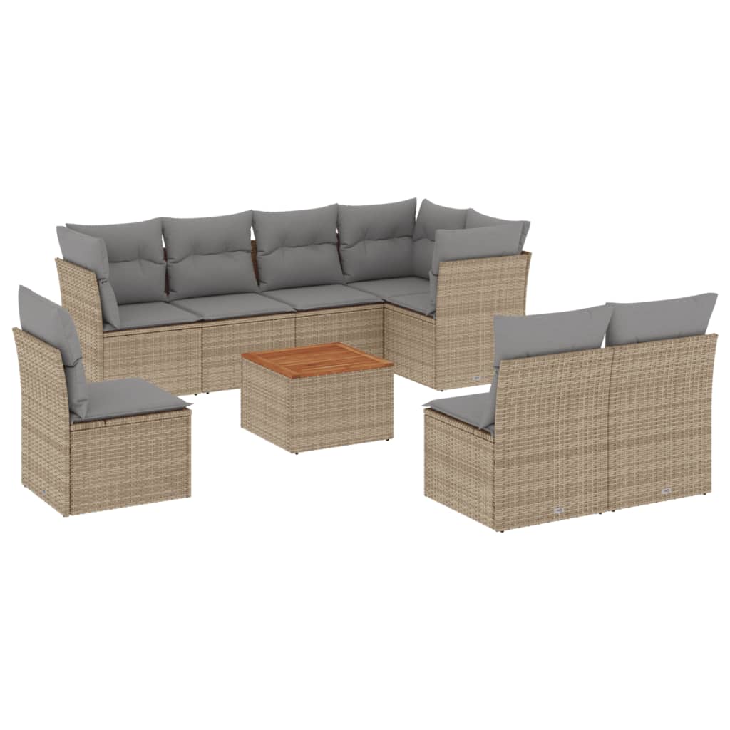 Salon de jardin avec coussins 9 pcs beige résine tressée