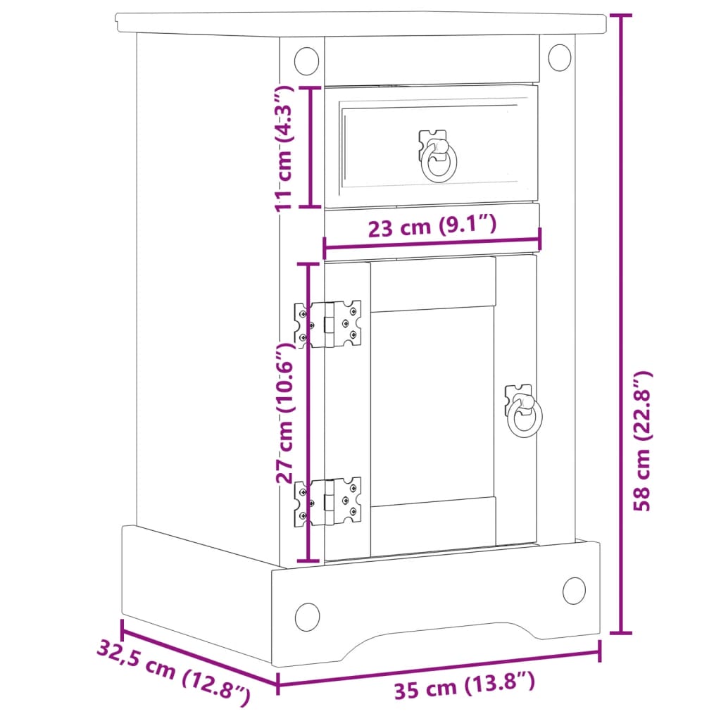 Table de chevet Corona 35x32,5x58 cm bois de pin massif