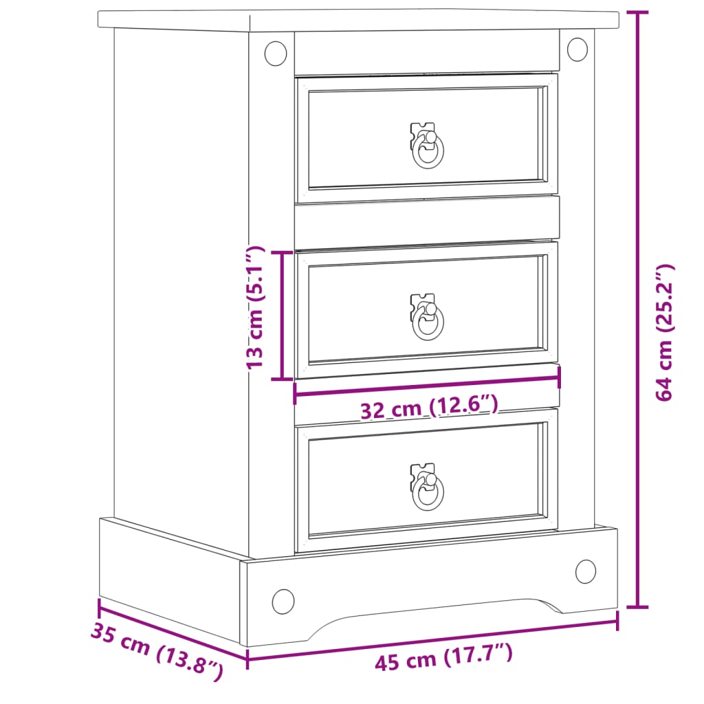 Table de chevet Corona 45x35x64 cm bois de pin massif