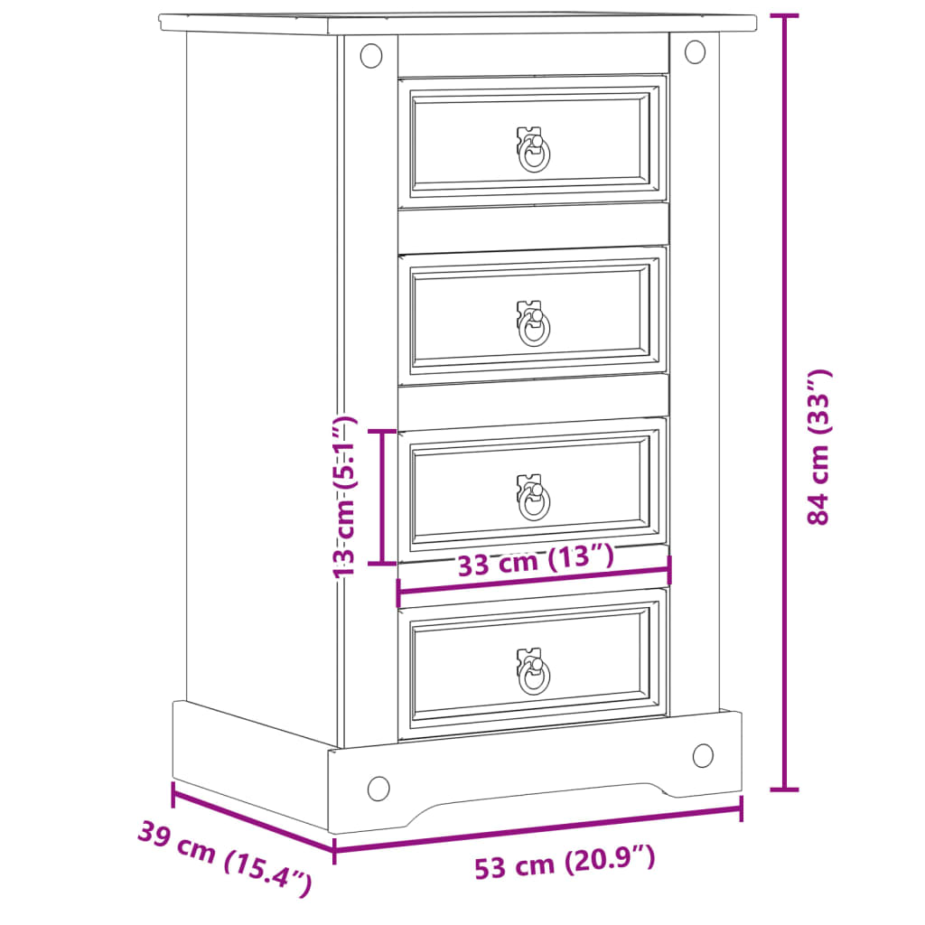 Table de chevet Corona 53x39x84 cm bois de pin massif