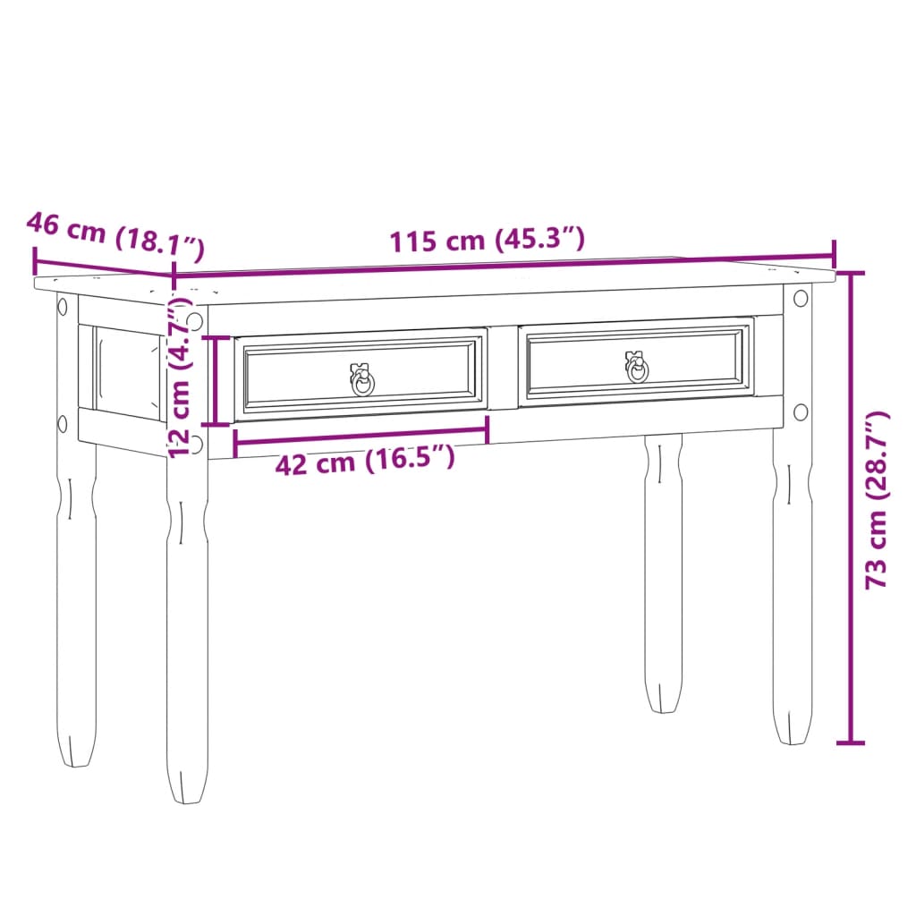 Table console Corona 115x46x73 cm bois de pin massif