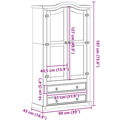 Vitrine en verre Corona 99x43x187 cm bois massif de pin