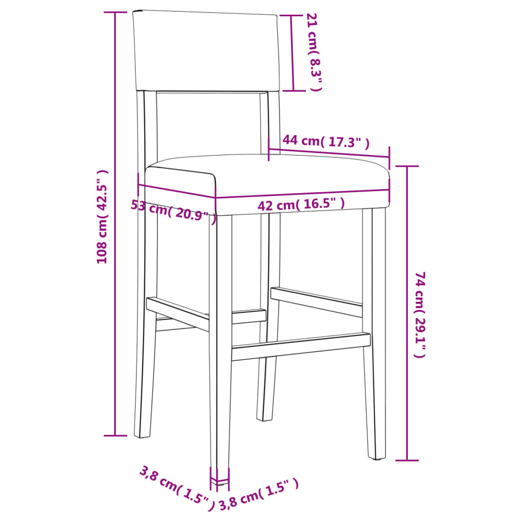 Chaises de bar lot de 2 bois massif d'hévéa et similicuir