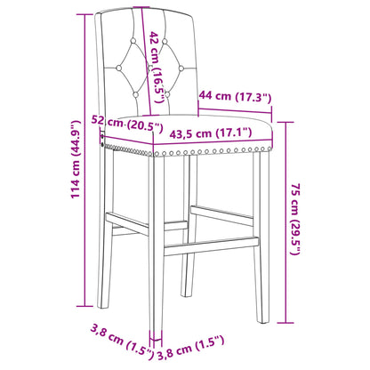 Chaises de bar lot de 2 bois massif d'hévéa et tissu