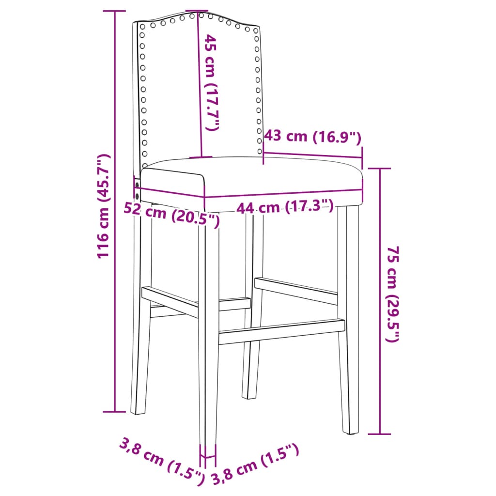 Chaises de bar lot de 2 bois massif d'hévéa et tissu