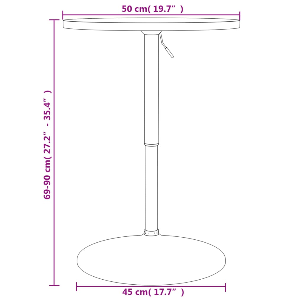 Table de bar blanc 50x50x90cm bois d'ingénierie et acier chromé