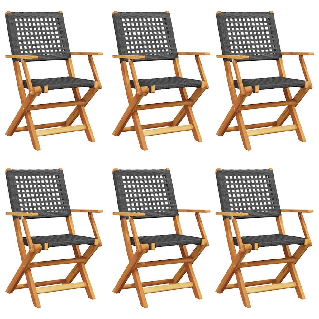 Chaises de jardin pliantes lot de 6 noir poly rotin bois massif