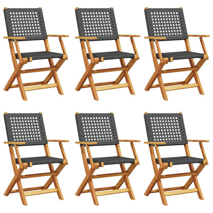 Chaises de jardin pliantes lot de 6 noir poly rotin bois massif