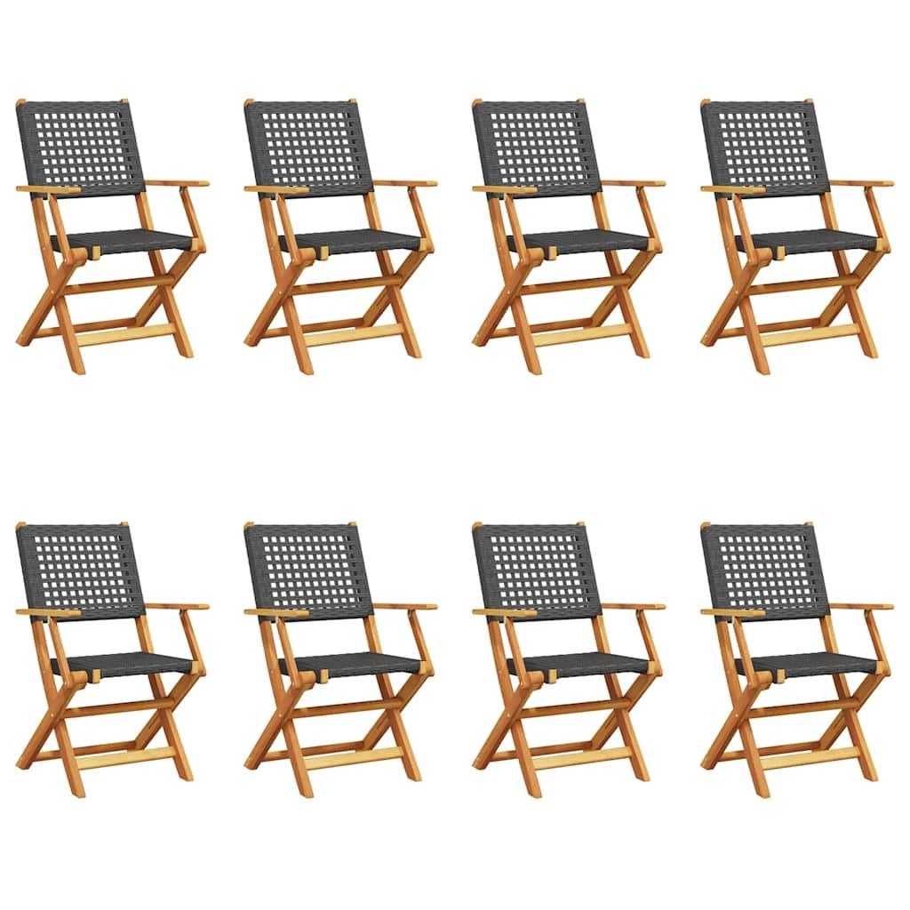 Chaises de jardin pliantes lot de 8 noir poly rotin bois massif