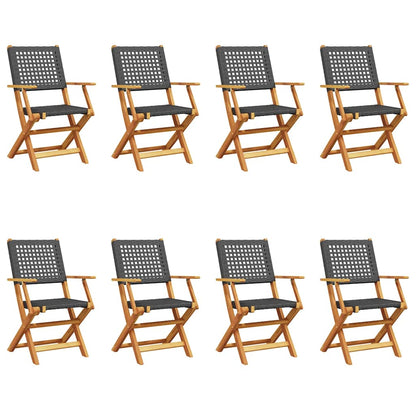 Chaises de jardin pliantes lot de 8 noir poly rotin bois massif