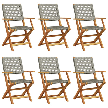 Chaises de jardin pliantes lot de 6 gris poly rotin bois massif